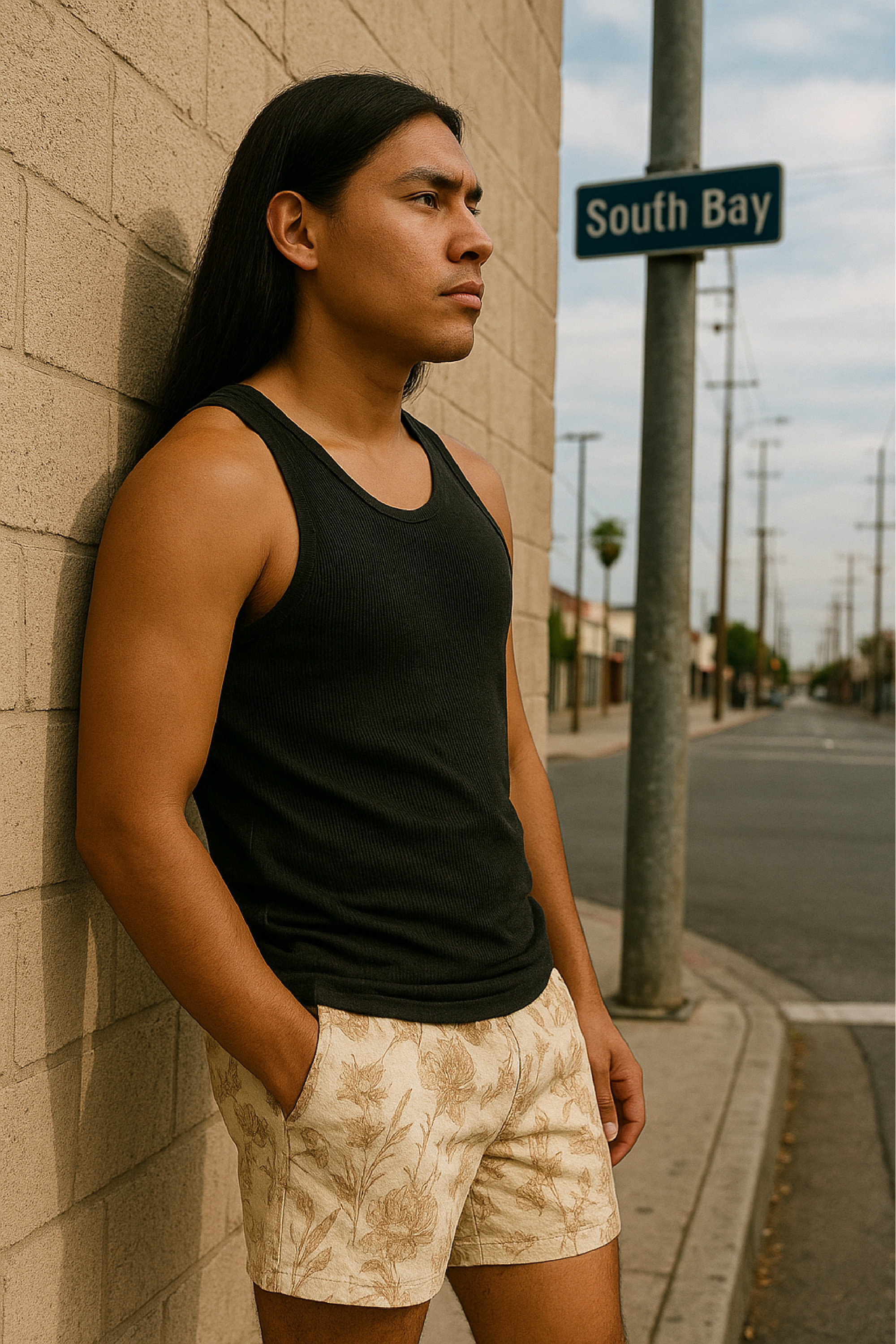 RF Wear Men's Mesh Floral Porcelain Shorts - Cream/Tan - Model Side View