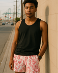 RF Wear Men's Mesh Floral Porcelain Shorts - White/ Fuchsia - Model Front View