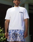RF Wear Men's Mesh Floral Porcelain Shorts - White/Blue Model Front View