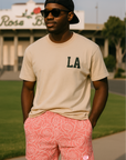 RF Wear Men's Mesh Floral Rose Shorts - Pink - Model Front View