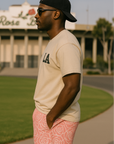 RF Wear Men's Mesh Floral Rose Shorts - Pink - Model Side View