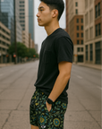 RF Wear Men's Mesh Floral Shorts 2.0 - Black/Blue/Green/Yelllow - Model Side View