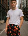RF Wear Men's Mesh Floral Shorts - Black/Red/Peach - Model Front View
