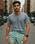 RF Wear Men's Mesh Floral Shorts - Teal/Multicolor - Model Front View