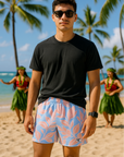 RF Wear Men's Mesh Hawaii Shorts - Blue/Pink - Model Front View