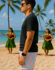 RF Wear Men's Mesh Hawaii Shorts - Blue/Pink - Model Side View