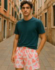 RF Wear Men's Mesh Heart Shorts - White/Pink - Model Front View