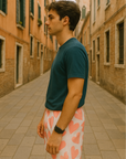 RF Wear Men's Mesh Heart Shorts - White/Pink - Model Side View