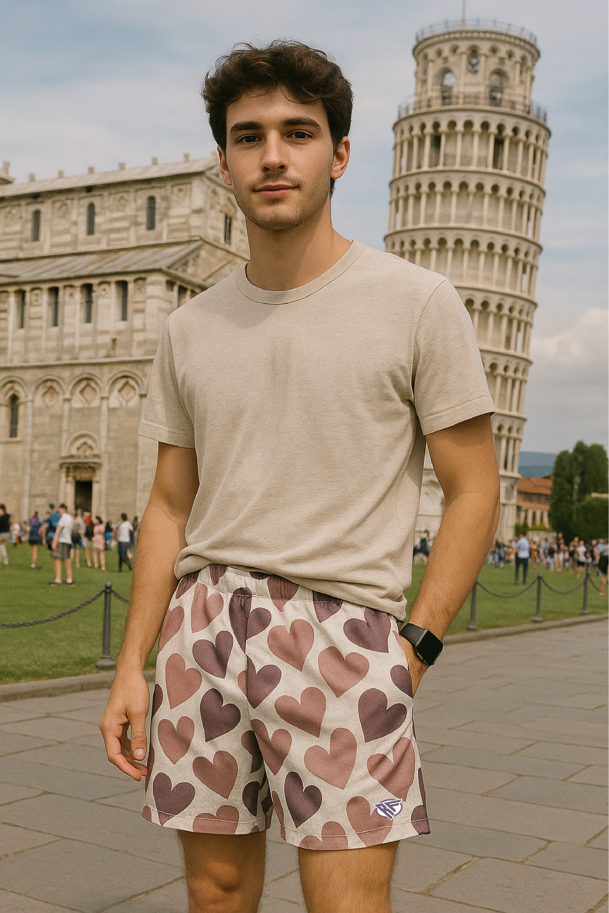 RF Wear Men's Mesh Heart Shorts - White/Purple - Model Front View