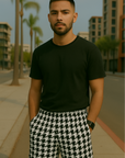 RF Wear Men's Mesh Houndstooth Shorts - Black/White - Model Front View