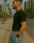 RF Wear Men's Mesh Houndstooth Shorts - Black/White - Model Side View