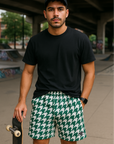 RF Wear Men's Mesh Houndstooth Shorts - Green/White - Model Front View
