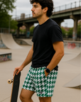 RF Wear Men's Mesh Houndstooth Shorts - Green/White - Model Side View