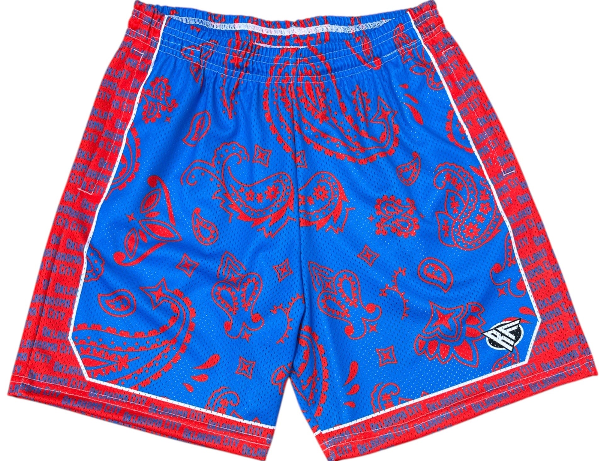 RF Wear Men's Mesh Oklahoma City Paisley Basketball Shorts - Blue/Red