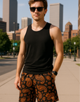 RF Wear Mesh Paisley Shorts - Black/Orange - Front