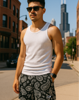 RF Wear Mesh Paisley Shorts - Black/White - Front