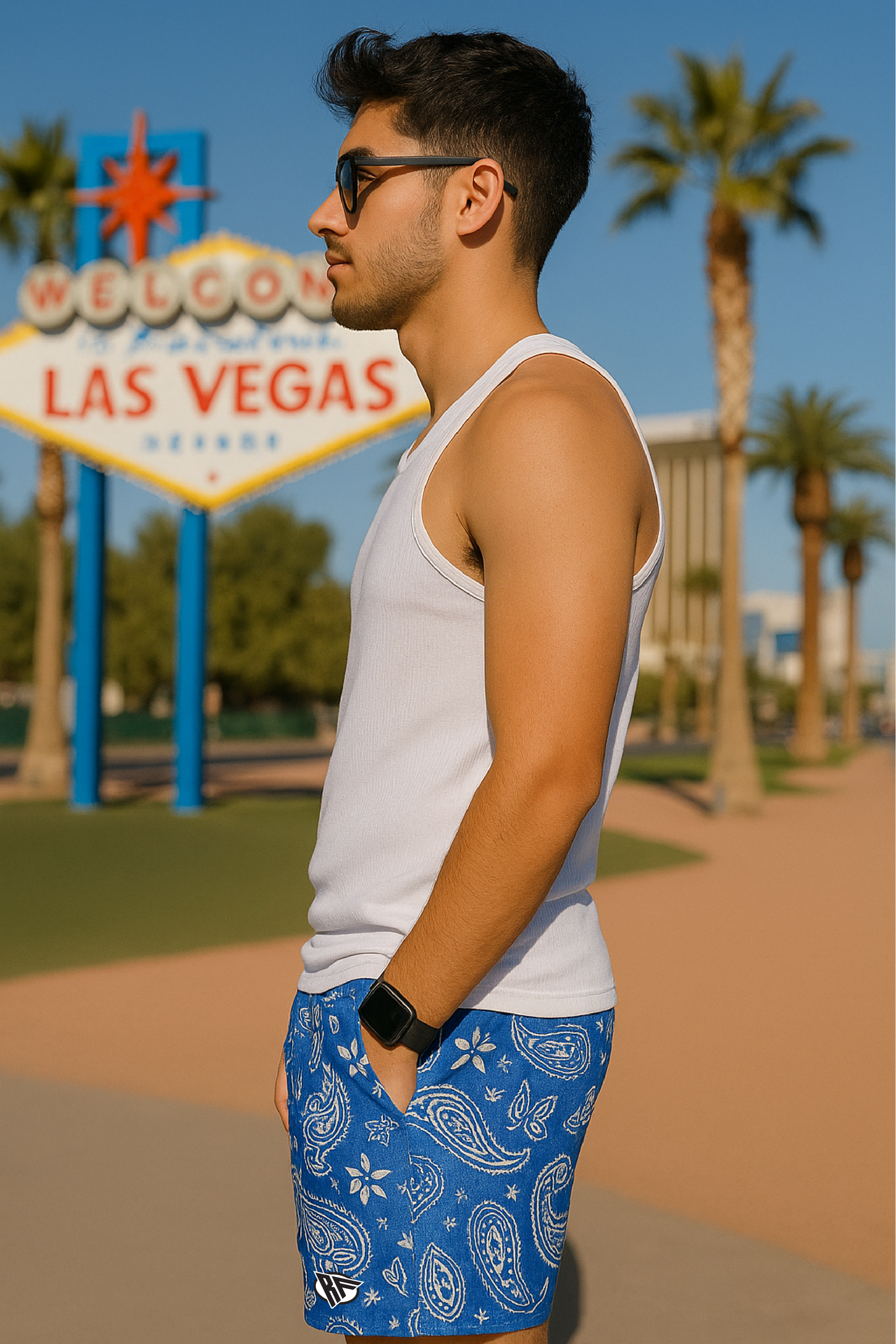 RF Wear Mesh Paisley Shorts - Blue/White  - Side