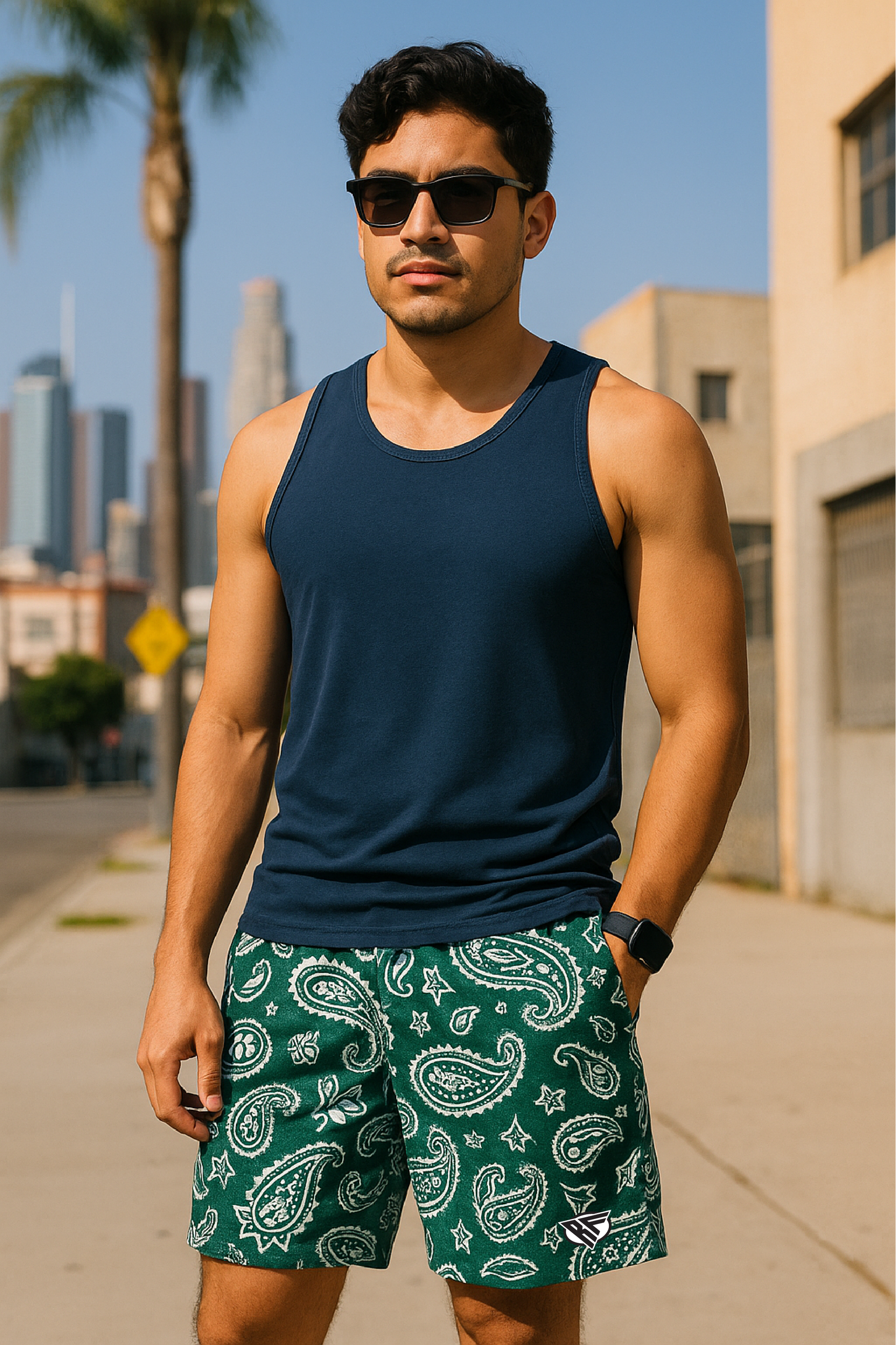 RF Wear Mesh Paisley Shorts - Green/White - Front