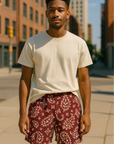 RF Wear Men's Mesh Paisley Shorts - Merlot/Cream - Model Front View