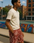 RF Wear Men's Mesh Paisley Shorts - Merlot/Cream - Model Side View