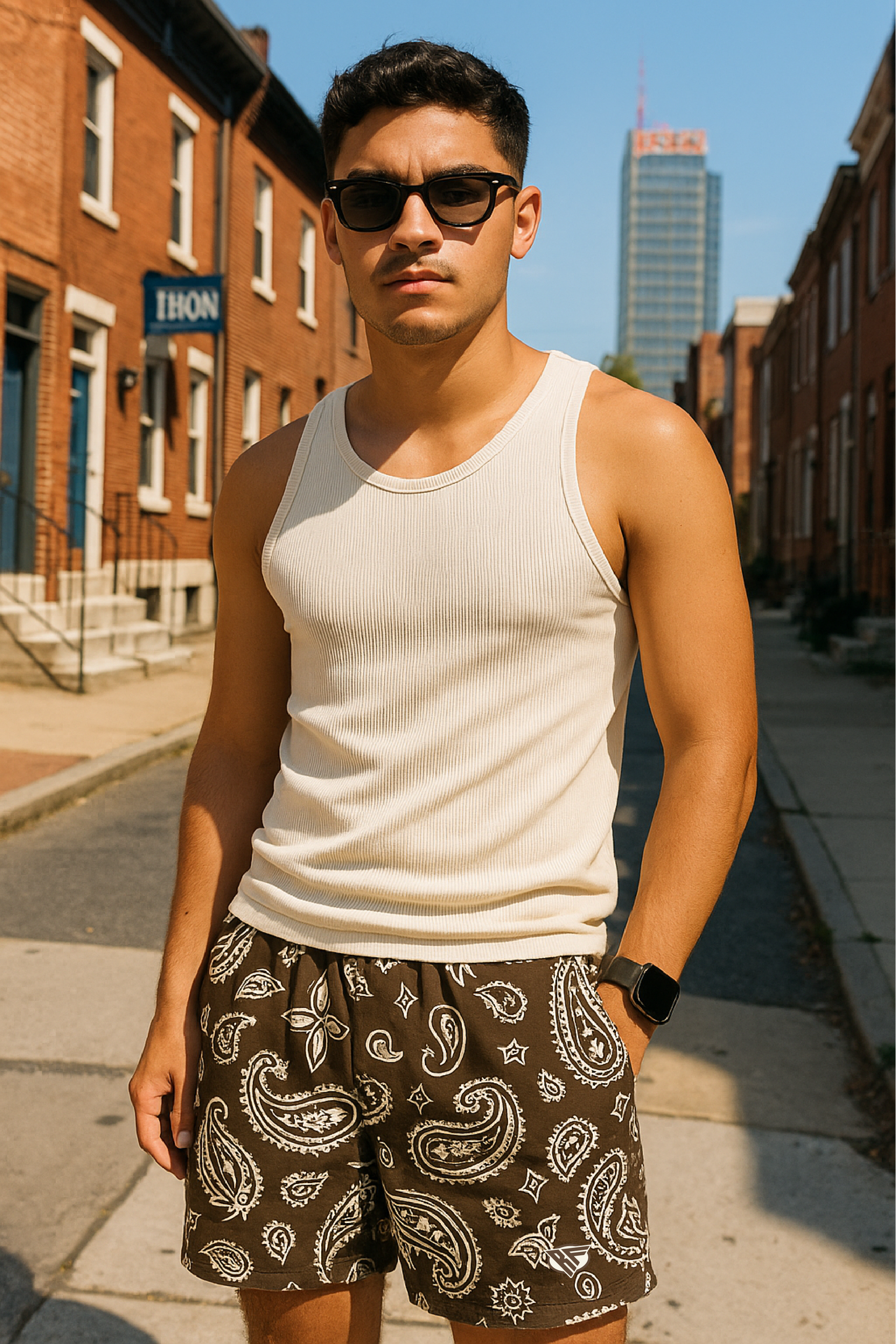 RF Wear Mesh Paisley Shorts - Mocha/Cream - Front