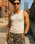 RF Wear Mesh Paisley Shorts - Mocha/Cream - Front
