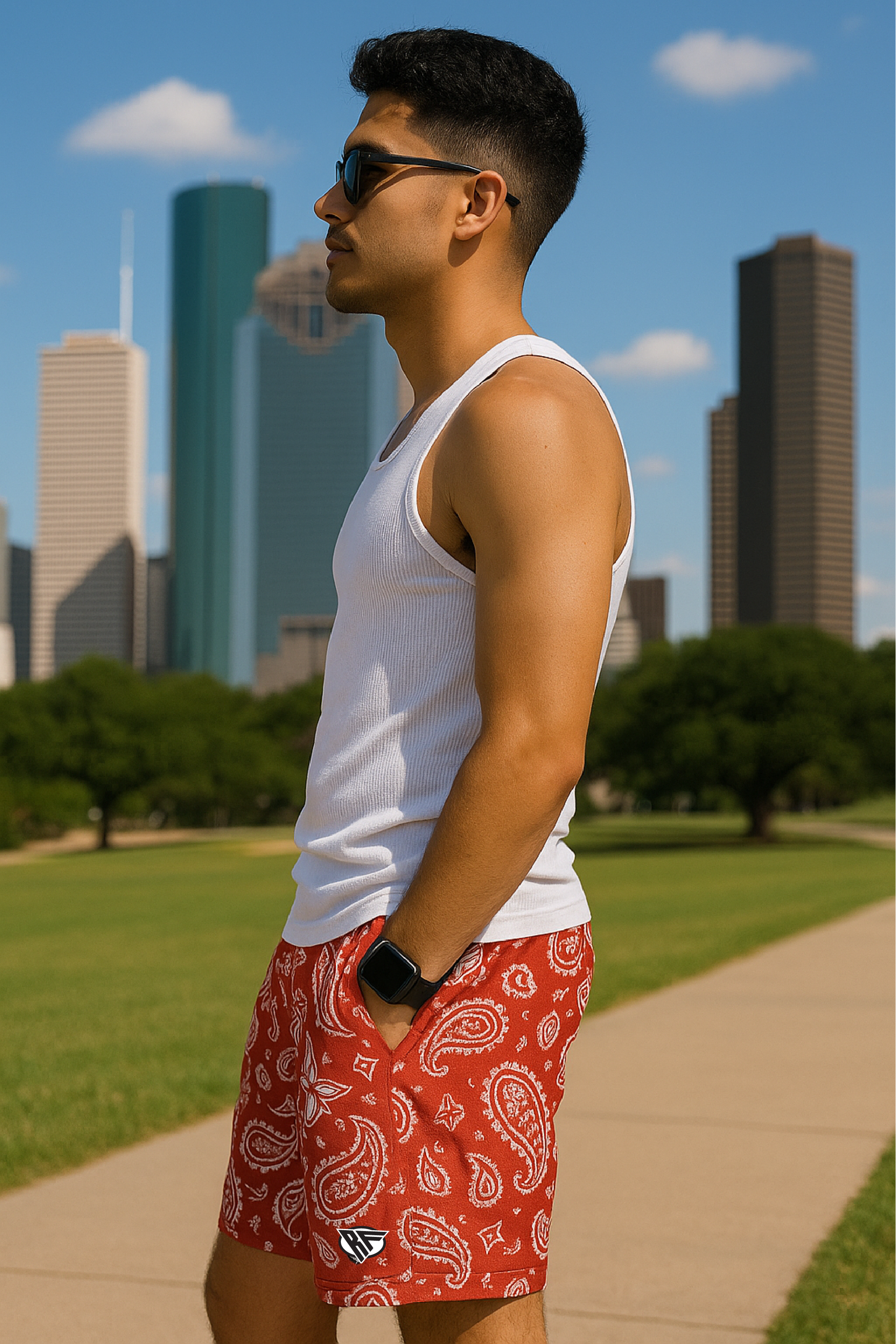 RF Wear Mesh Paisley Shorts - Red/White - Side