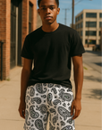 RF Wear Mesh Paisley Shorts - White/Black - Model Front View