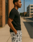 RF Wear Mesh Paisley Shorts - White/Black - Model Side View
