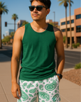 RF Wear Mesh Paisley Shorts - White/Green - Front