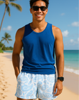 RF Wear Mesh Paisley Shorts - White/Sky Blue - Front