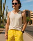 RF Wear Mesh Paisley Shorts - Yellow/White - Front