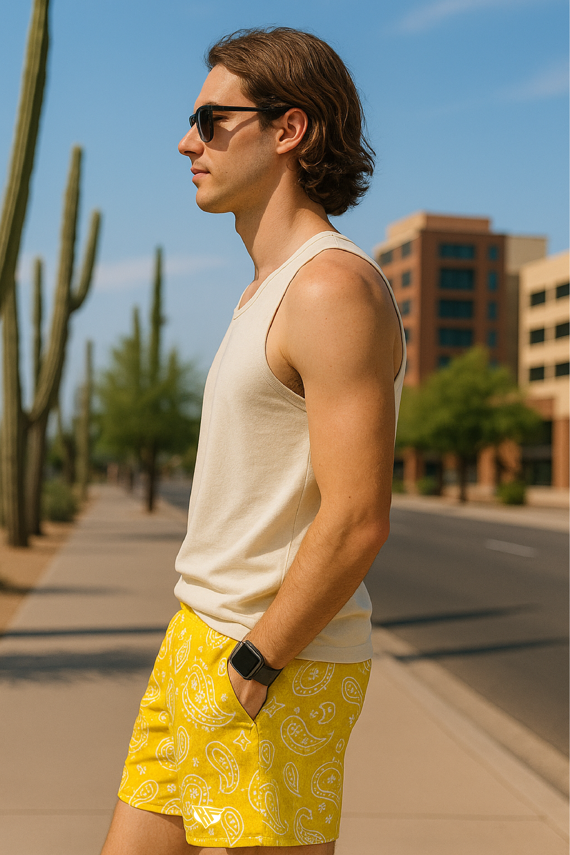 RF Wear Mesh Paisley Shorts - Yellow/White - Side