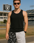 RF Mesh Split Paisley Shorts - Black/Silver/White - RFwear - Front