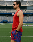 RF Mesh Split Paisley Shorts - Blue/Red - RFwear - Side
