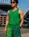 RF Mesh Split Paisley Shorts - Lime Green/Navy - RFwear - Front