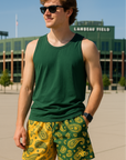 RF Mesh Split Paisley Shorts - Green/Gold - RFwear - Front