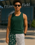 RF Men's Mesh Split Paisley Shorts - Green/Silver - Front
