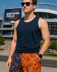 RF Mesh Split Paisley Shorts - Navy/Orange - RFwear - Front