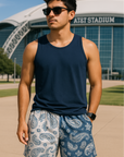 RF Mesh Split Paisley Shorts - Navy/Silver - RFwear - Front