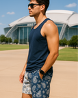 RF Mesh Split Paisley Shorts - Navy/Silver - RFwear - Side