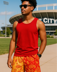 RF Wear Men's Mesh Split Paisley Shorts - Red/Gold - Front