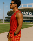 RF Wear Men's Mesh Split Paisley Shorts - Red/Gold - Side