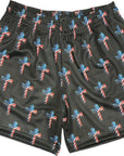 RF Wear Men's Mesh Patriotic Cross Shorts - Black Red/White/Blue - Close Up