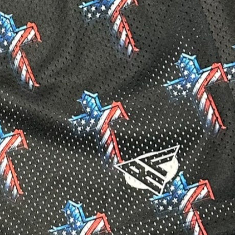 RF Wear Men's Mesh Patriotic Cross Shorts - Black Red/White/Blue - Logo