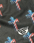 RF Wear Men's Mesh Patriotic Cross Shorts - Black Red/White/Blue - Logo