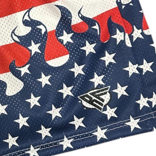 RF Wear Men's Mesh Patriotic Flame Shorts - Red/White/Blue