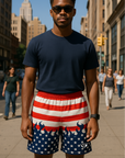 RF Wear Men's Mesh Patriotic Flame Shorts - Red/White/Blue - Model Front View