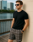 RF Wear Men's Mesh Plaid Shorts - Charcoal - Model Front View