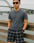RF Wear Men's Mesh Tartan Plaid Shorts - Navy - Model Front View